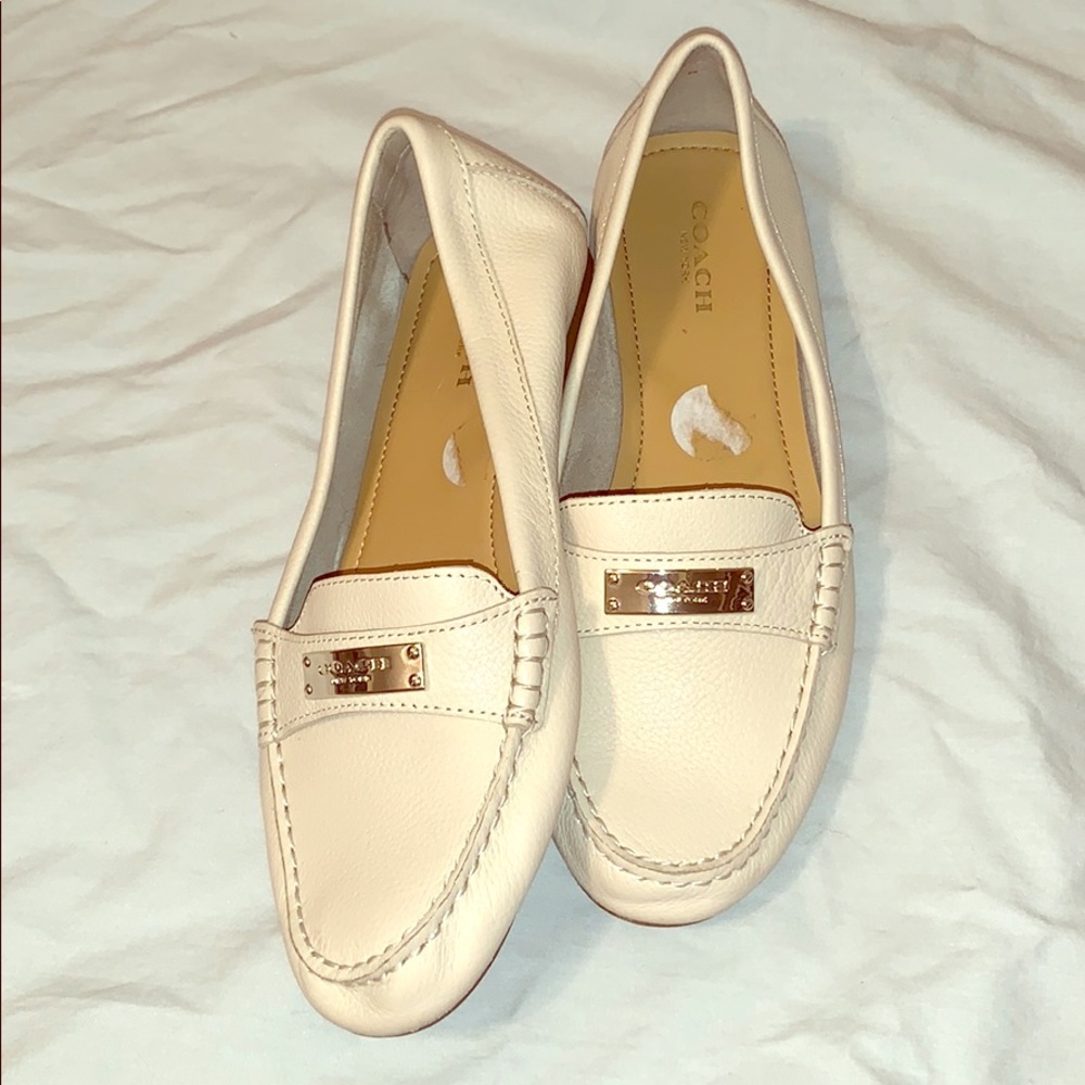 Coach Fredrica Cream and Gold Loafers